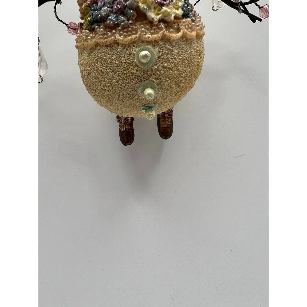 Snowman Ornament Victorian Lace Beaded Cottagecore Shabby Chic Pink Cream Resin
